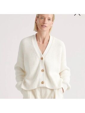 Quince Ivory Organic Cotton Cropped Cardigan XS